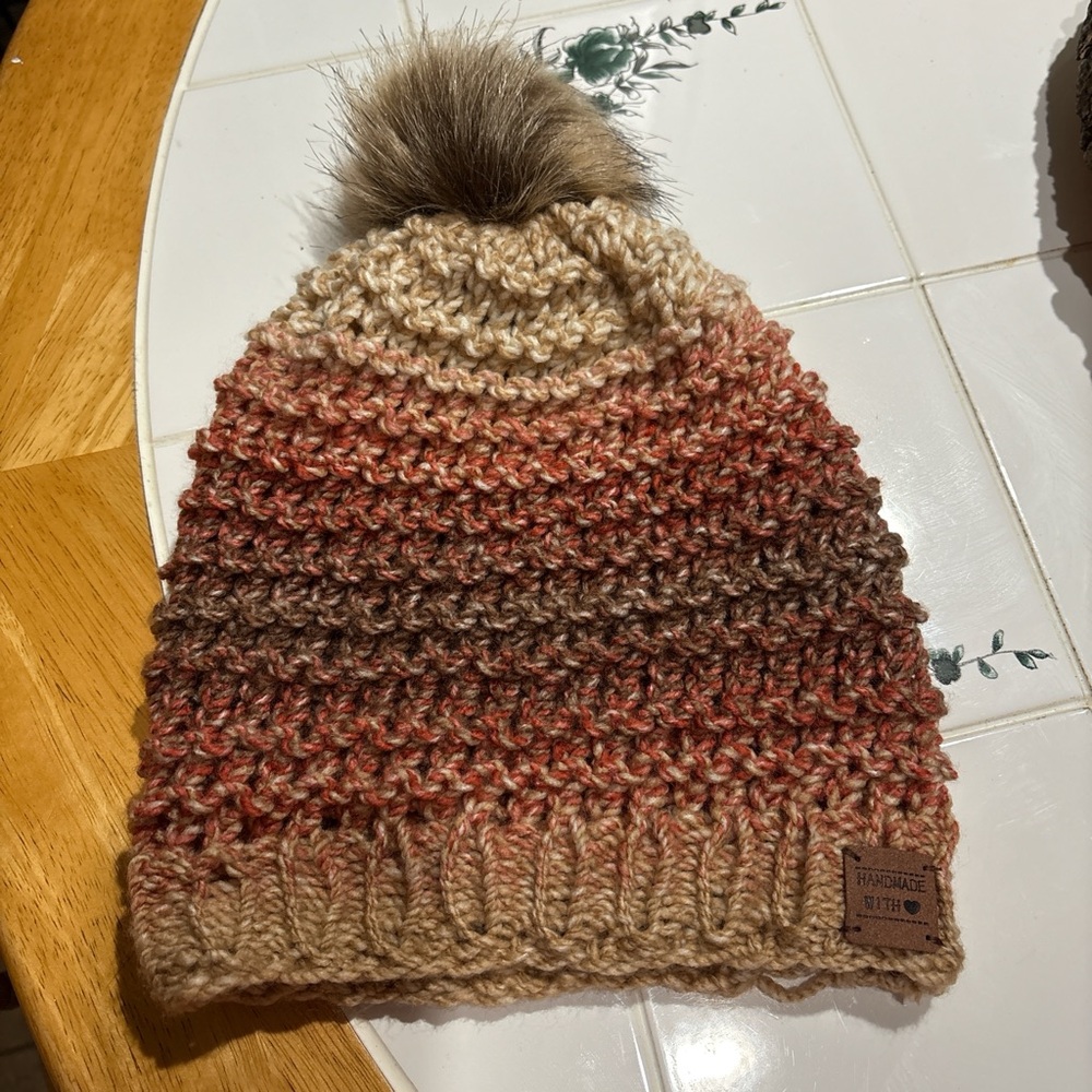Handcrafted Earthy Color Knit slouchy Beanie with Pom-Pom